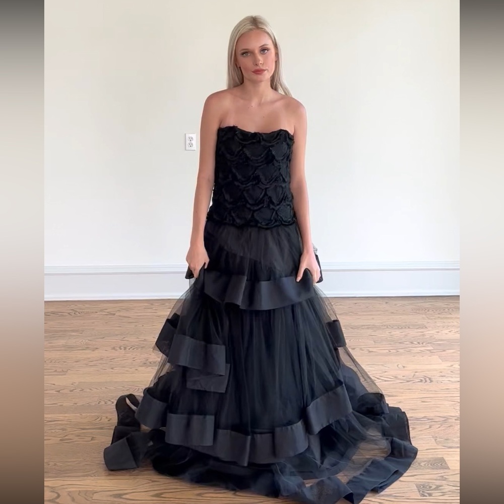 Elizabeth Anthony Strapless Tiered Gown